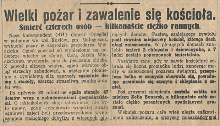 Notatka o pożarze w Kozłowie